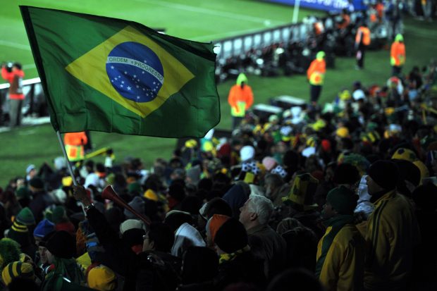 Brazil flag in a football field