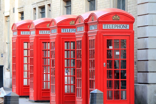 Four red telephone booths