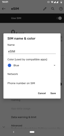 Android adding sim settings screen