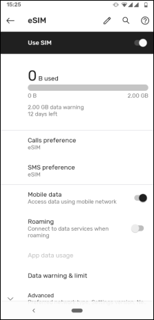 Android esim settings screen