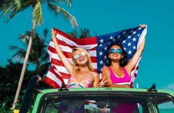 two women with us flag