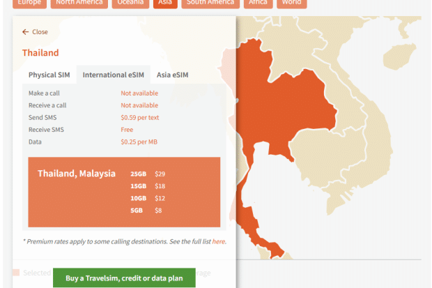 travelsim Thailand rates