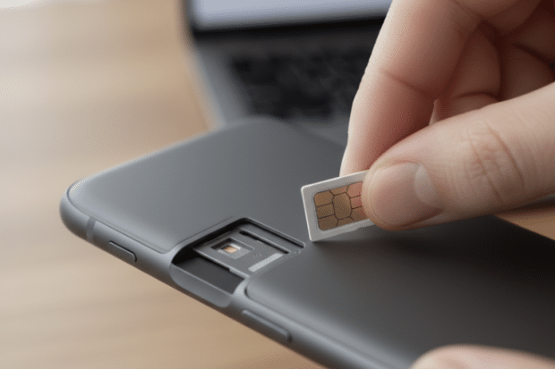 a person inserting a new sim card into his phone