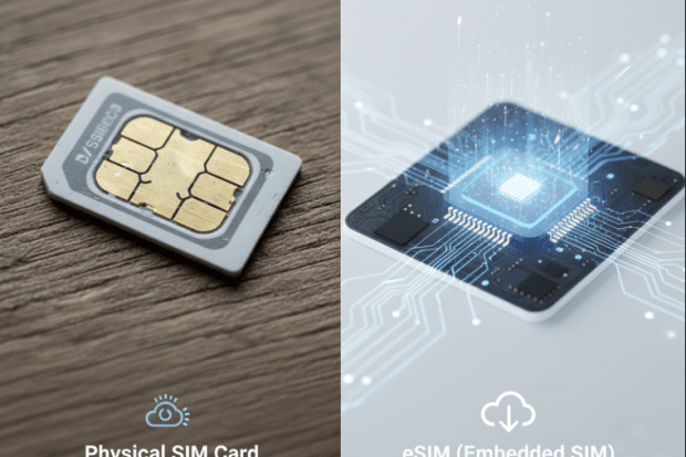 illustration that shows comparison of e-sim and sim card