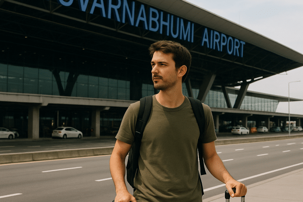 tourist waiting in front of  Suvarnabhumi airport